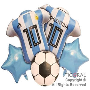 SET DE GLOBOS METALIZADO FUTBOL 2 CAMISETAS ARGENTINA 5 UNIDADES X 1